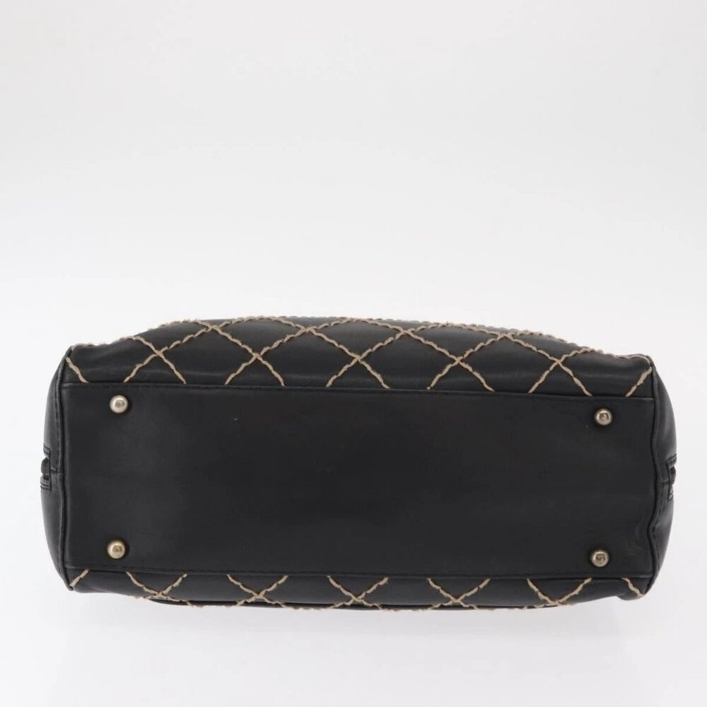 CHANEL Wild stitch Hand Bag Lamb Skin Black CC Auth BA8410 - Picture 7 of 16